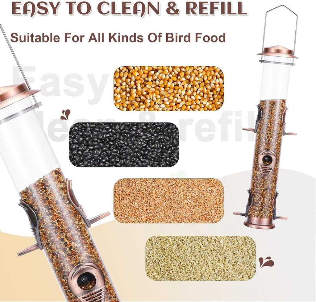 Metal Tube Bird Feeders for Outdoors - 6 Ports Hanging Feeder Attracts Wild Birds in Your Lawn, Garden, Balcony