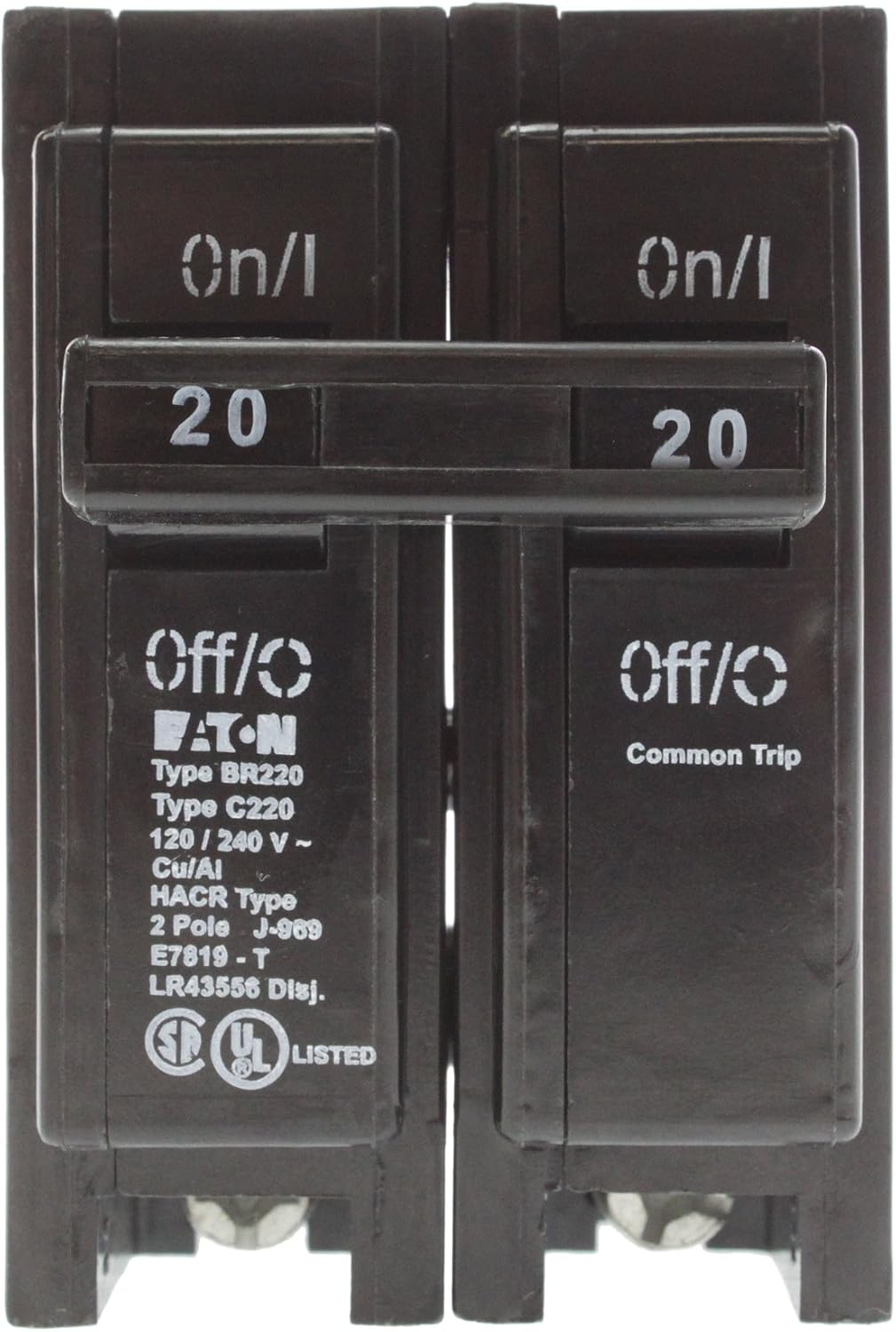 Eaton BR220 Plug-On Circuit Breaker, BR, 20-Amp, 2-Pole, 120-Volt (5 Pack)
