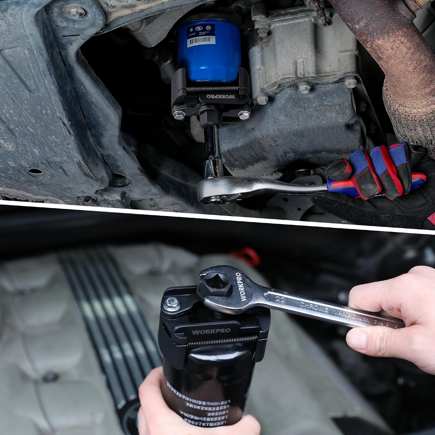 Universal Oil Filter Wrench (2-3/8 to 3-1/8") Adjustable with Auto-Clamp Spring, Oil Filter Removal Tool, Oil Filter
