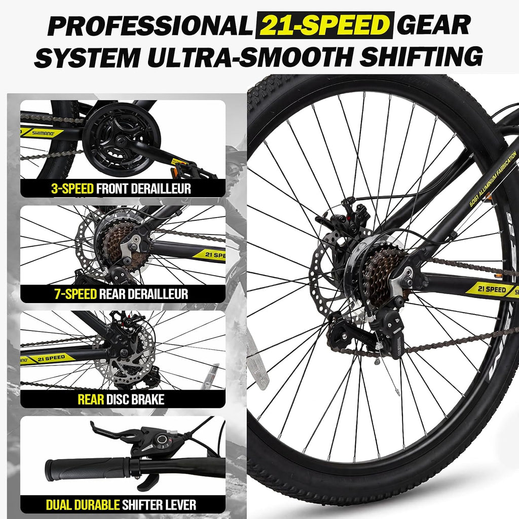 Mountain Bike, 26/27.5-Inch Adult Bike, 21-Speed Rear Disc Brake, Lightweight Aluminum Frame for Men and Women