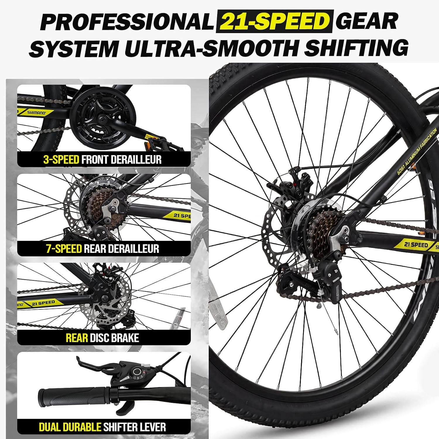 Mountain Bike, 26/27.5-Inch Adult Bike, 21-Speed Rear Disc Brake, Lightweight Aluminum Frame for Men and Women