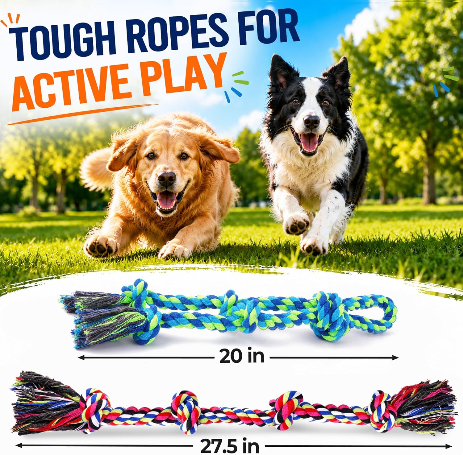 Tough Dog Rope Toys for Aggressive Chewers, Tough Tug of War Dog Toys for Large, Medium & Small Dogs – 5 Pack
