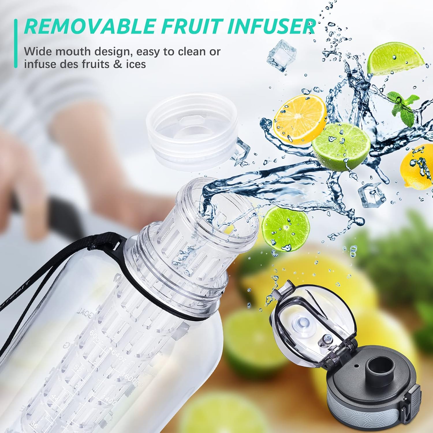 Fruit Infuser Water Bottle - 68 OZ Leakproof Plastic Infusion Bottle With Straw for Gym, Camping, Travel, Outdoor
