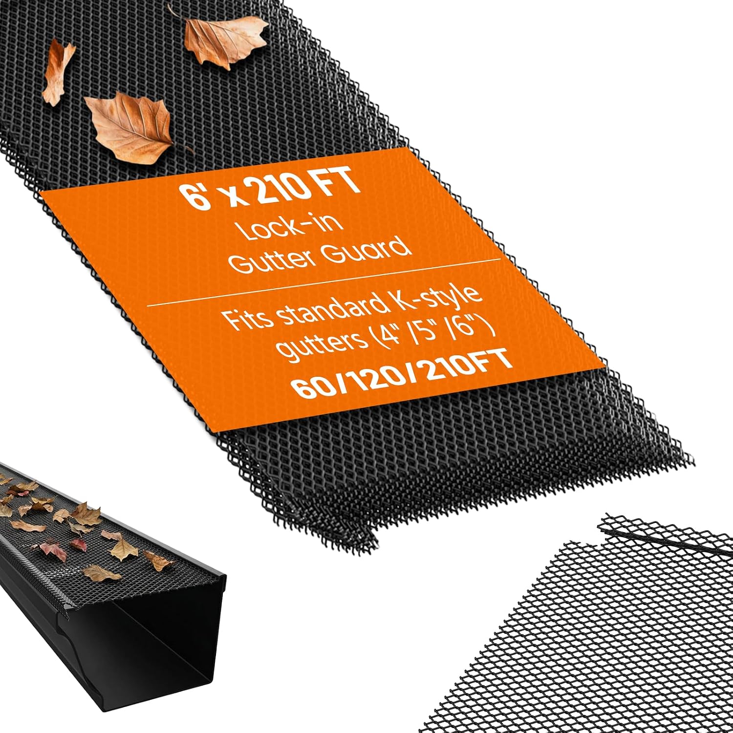 210 ft Mesh Gutter Guards 6 inch (70 Pack) - Fits 4,5,6 Inch K Style Gutters - Professional Black Steel Screens