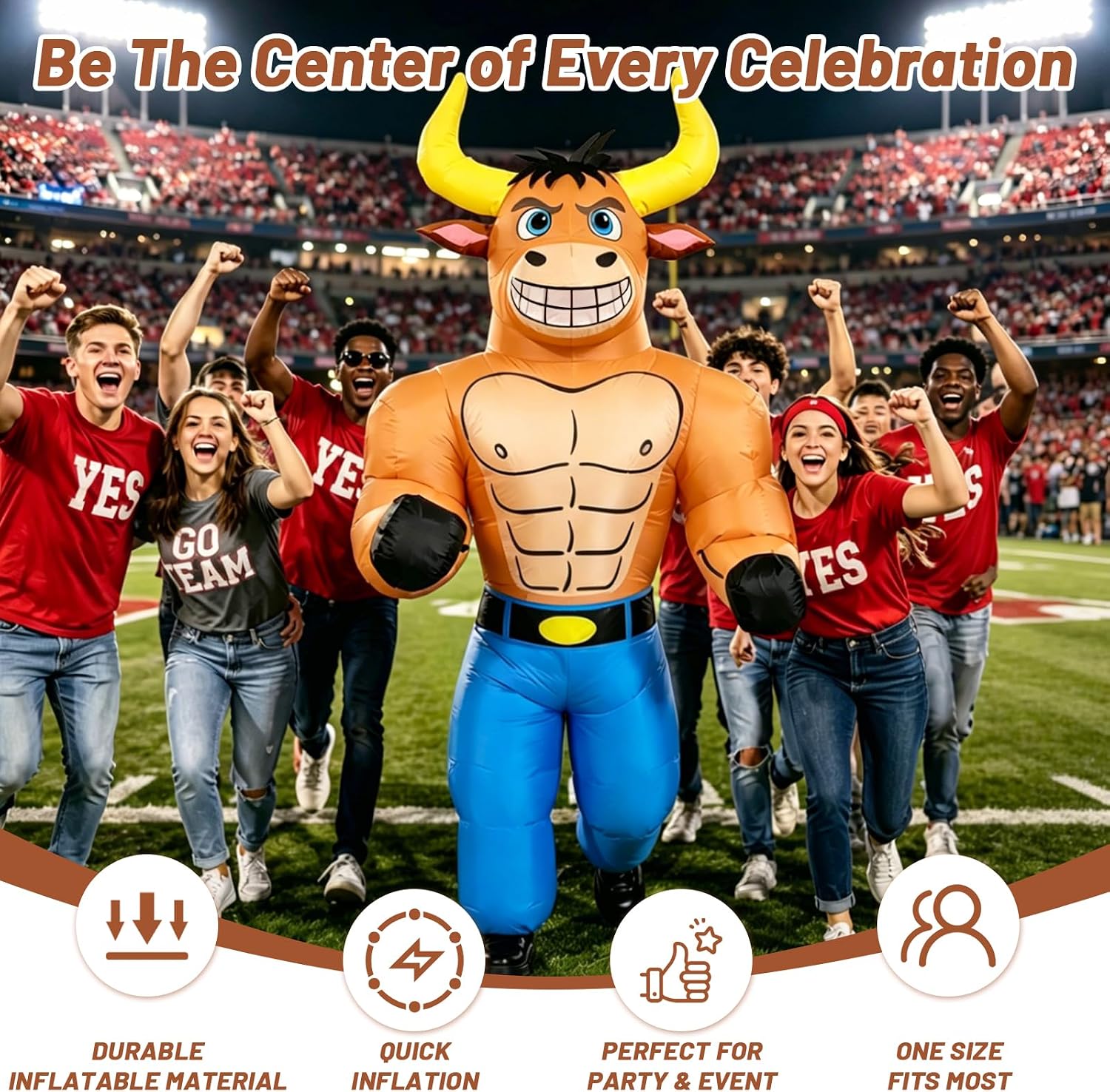 Inflatable Bull Costume Adult, Blow Up Costume for Halloween | Fits 5'3" to 6'3", Full Body Muscle Inflatable Cow