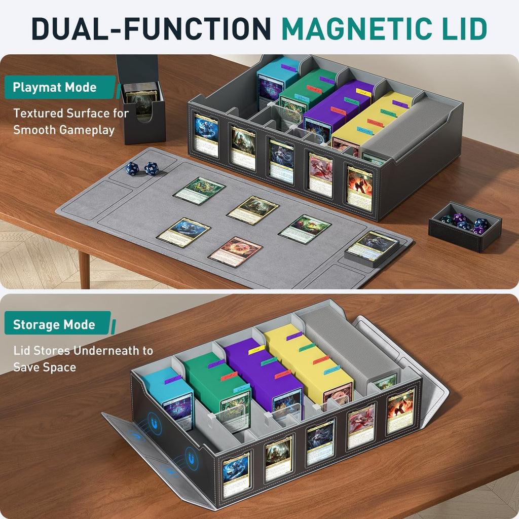 Trading Card Storage Box with Commander Display Holds 4200+ Cards | Dual-Function Magnetic Lid, Adjustable Storage