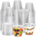 [50 Sets, 9 oz Clear Plastic Cups With Flat Lids No Hole, Disposable Cups With Lids for Ice Cream, Pudding, Cake