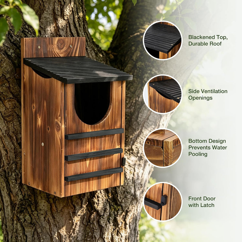 Owl House for Outside, Wooden Owl Nesting Box for Barn Owl Screech Owl