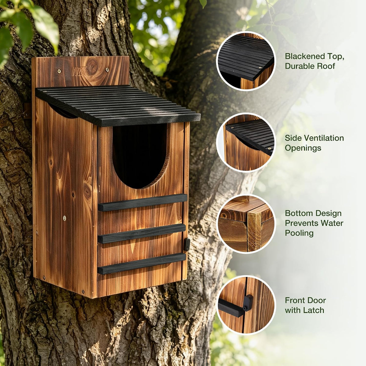 Owl House for Outside, Wooden Owl Nesting Box for Barn Owl Screech Owl