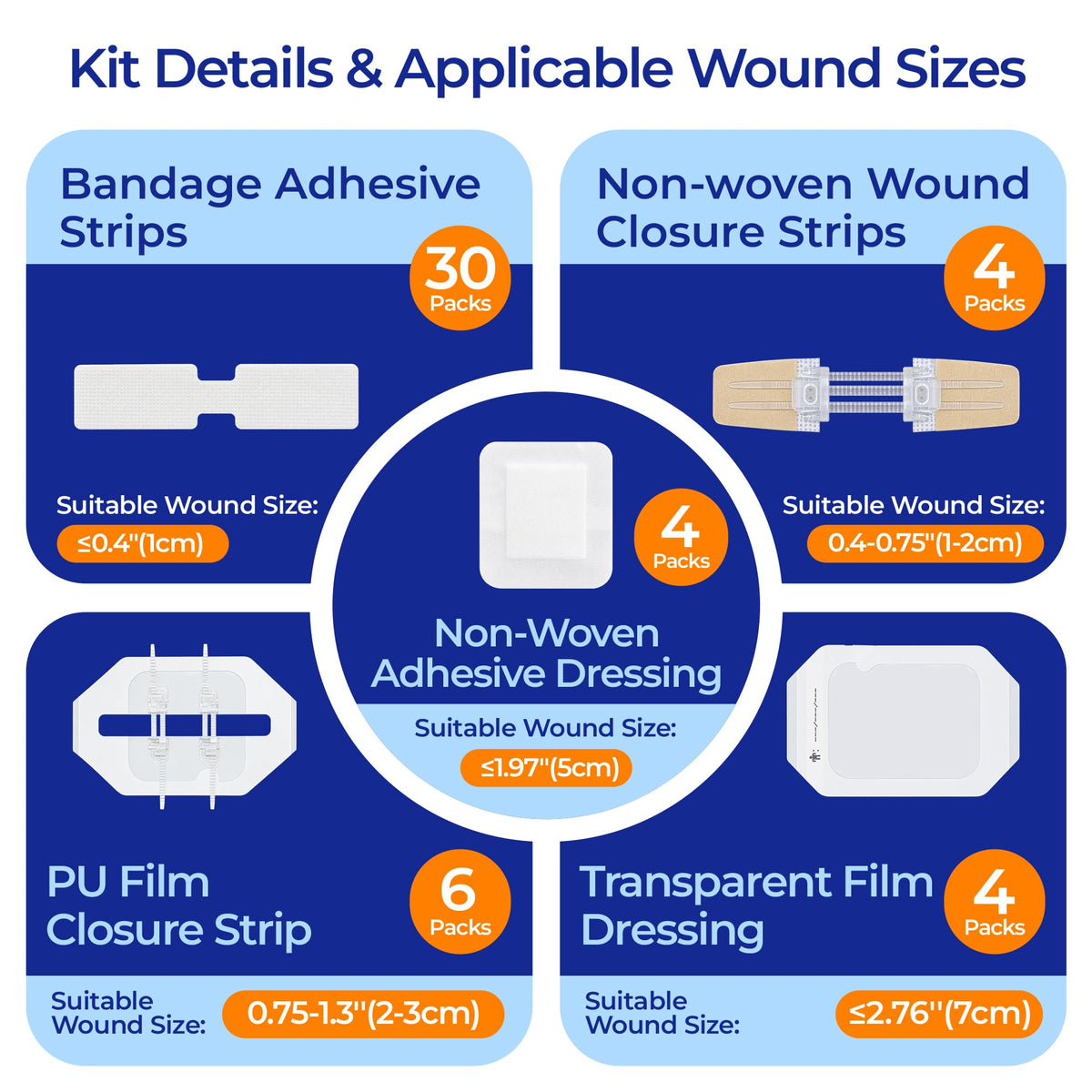 Sterile Wound Closure Strips Kit, Close Secure Protect, First Aid, 48 Piece