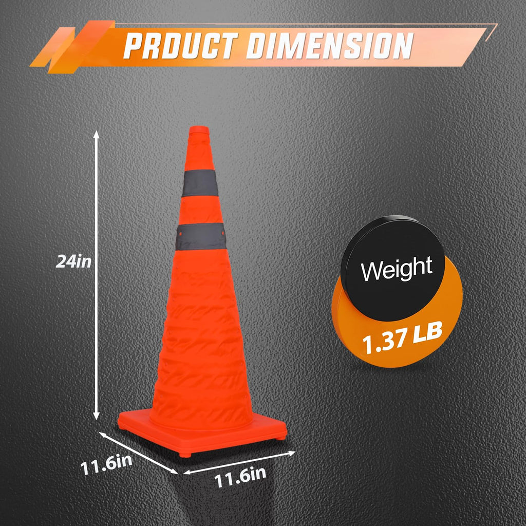 28 Inch Collapsible Traffic Safety Cones, 2-Pack | With Reflective Collars, Collapsible Design Saves Storage Space