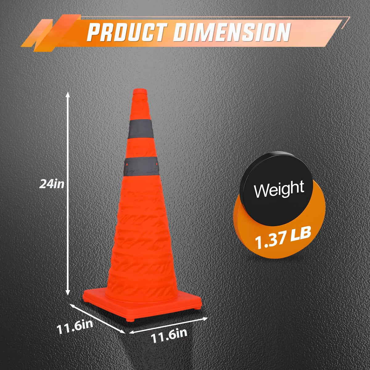 28 Inch Collapsible Traffic Safety Cones, 2-Pack | With Reflective Collars, Collapsible Design Saves Storage Space