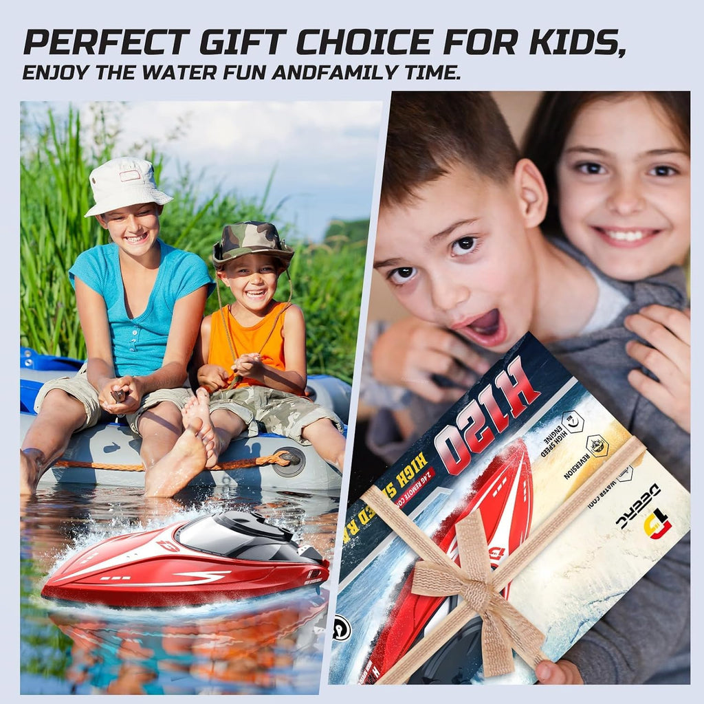 H120 Fast RC Boat for Pools and Lakes, 2.4 GHz 20+ MPH Racing Boats for Kids & Adults with Rechargeable Battery,Low