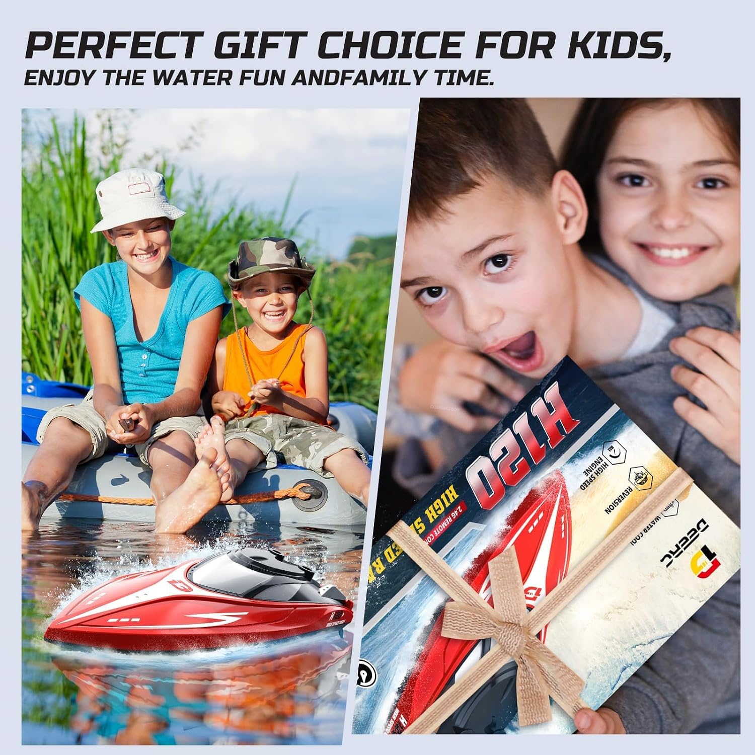 H120 Fast RC Boat for Pools and Lakes, 2.4 GHz 20+ MPH Racing Boats for Kids & Adults with Rechargeable Battery,Low