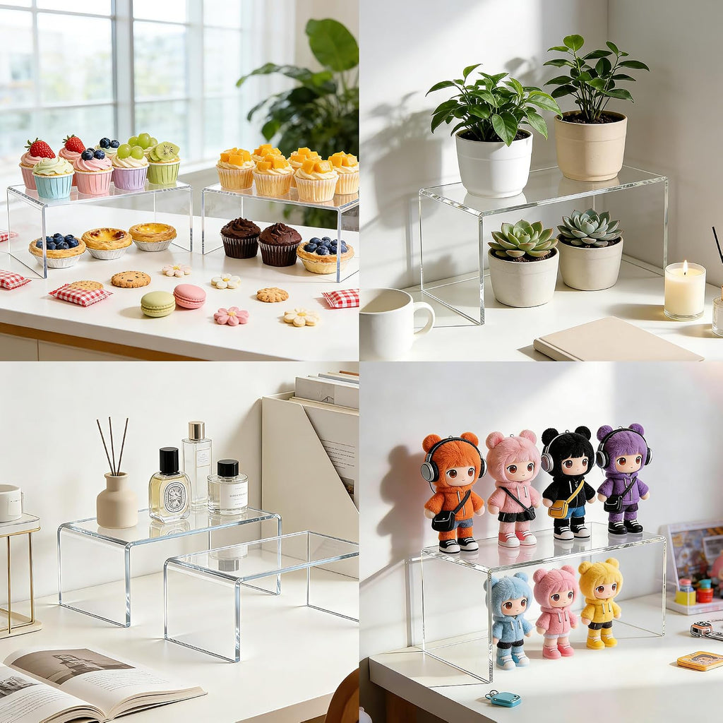 Large Acrylic Risers, 4 Pack Clear Display Risers, 5mm Thick | Clear Acrylic Display Stands, Collectibles & Figures