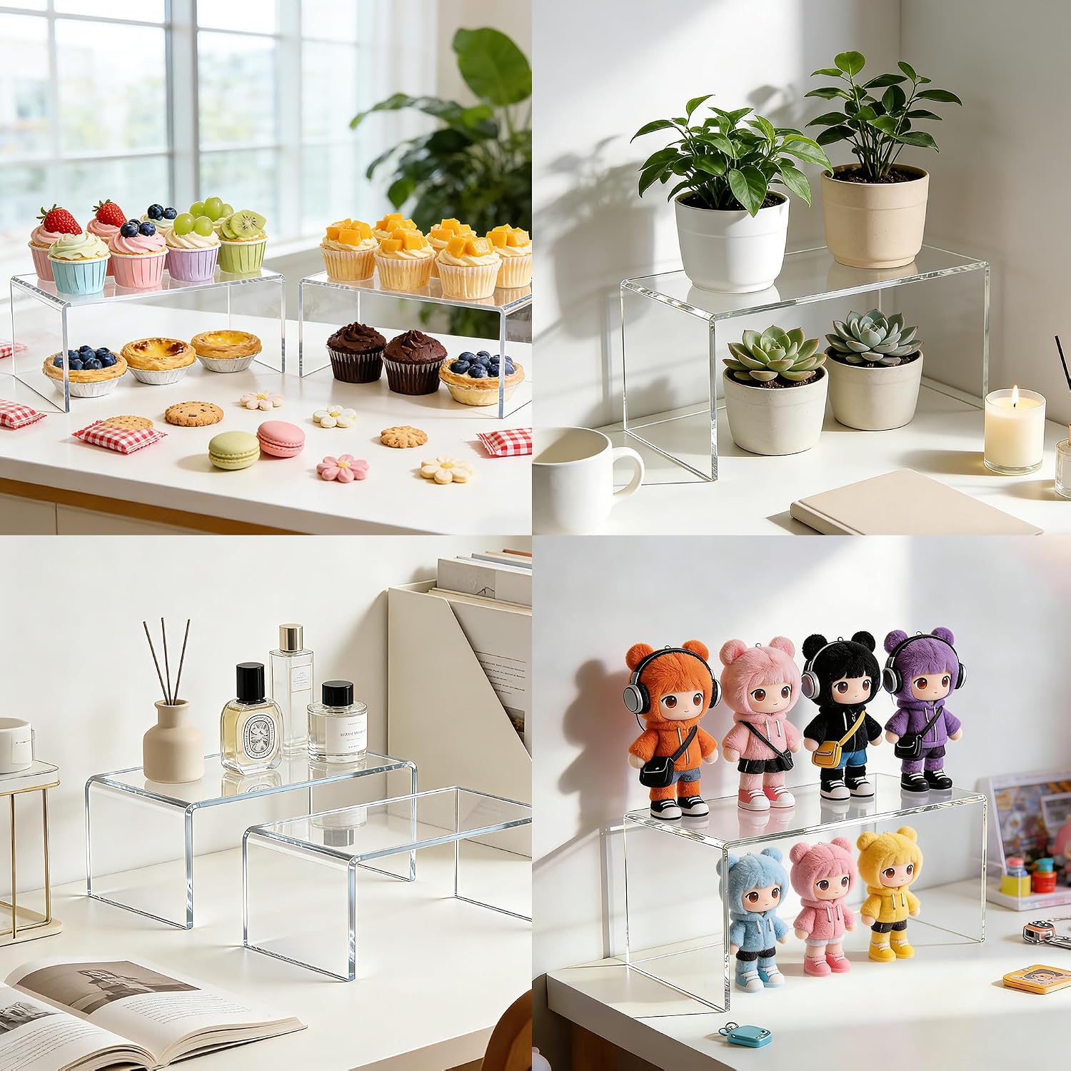 Large Acrylic Risers, 4 Pack Clear Display Risers, 5mm Thick | Clear Acrylic Display Stands, Collectibles & Figures