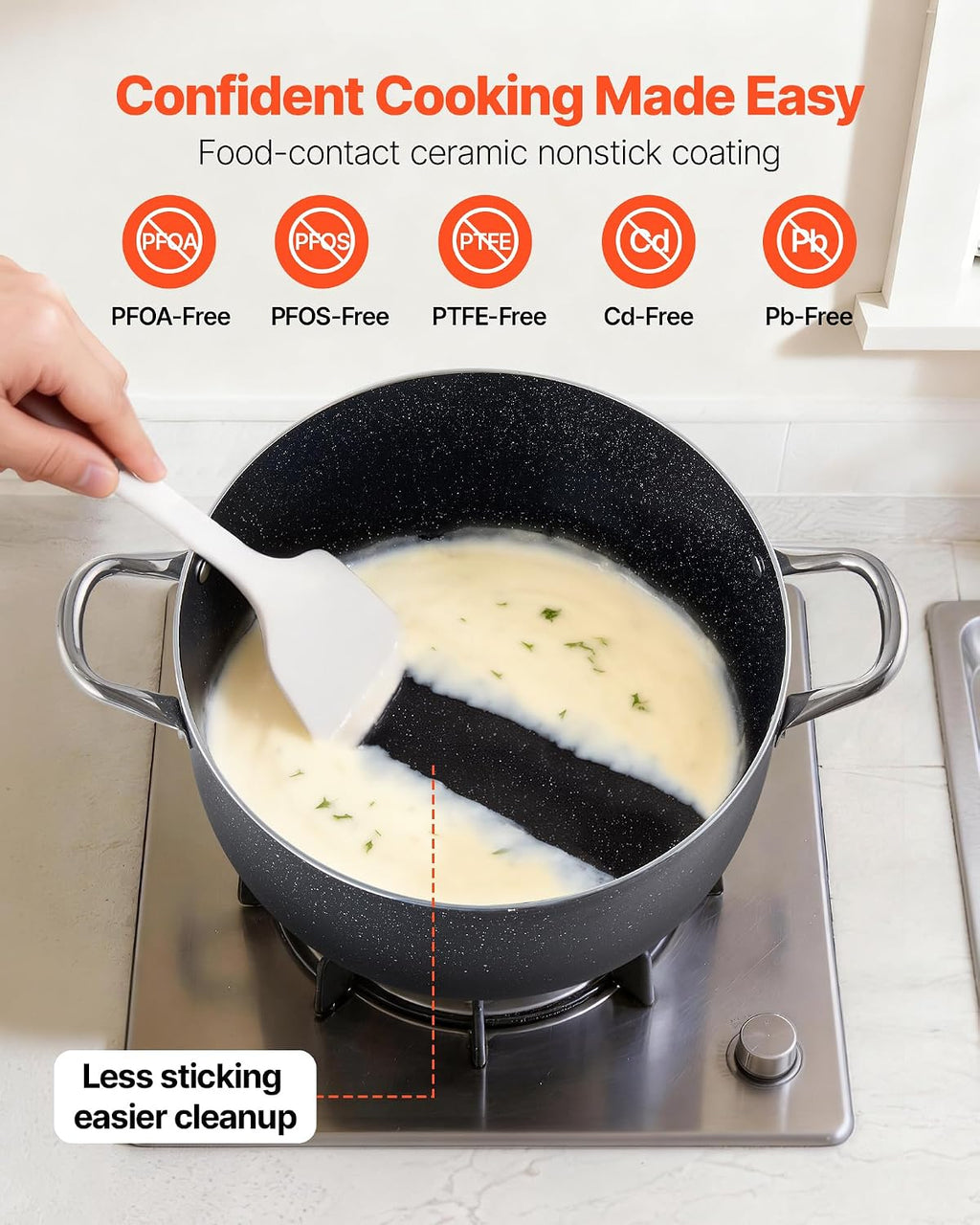 Aluminum Stock Pot, 12-Quart Nonstick Ceramic Coated Pot with Glass Lid, PFOA-Free, PFAS-Free, Compatible with Gas
