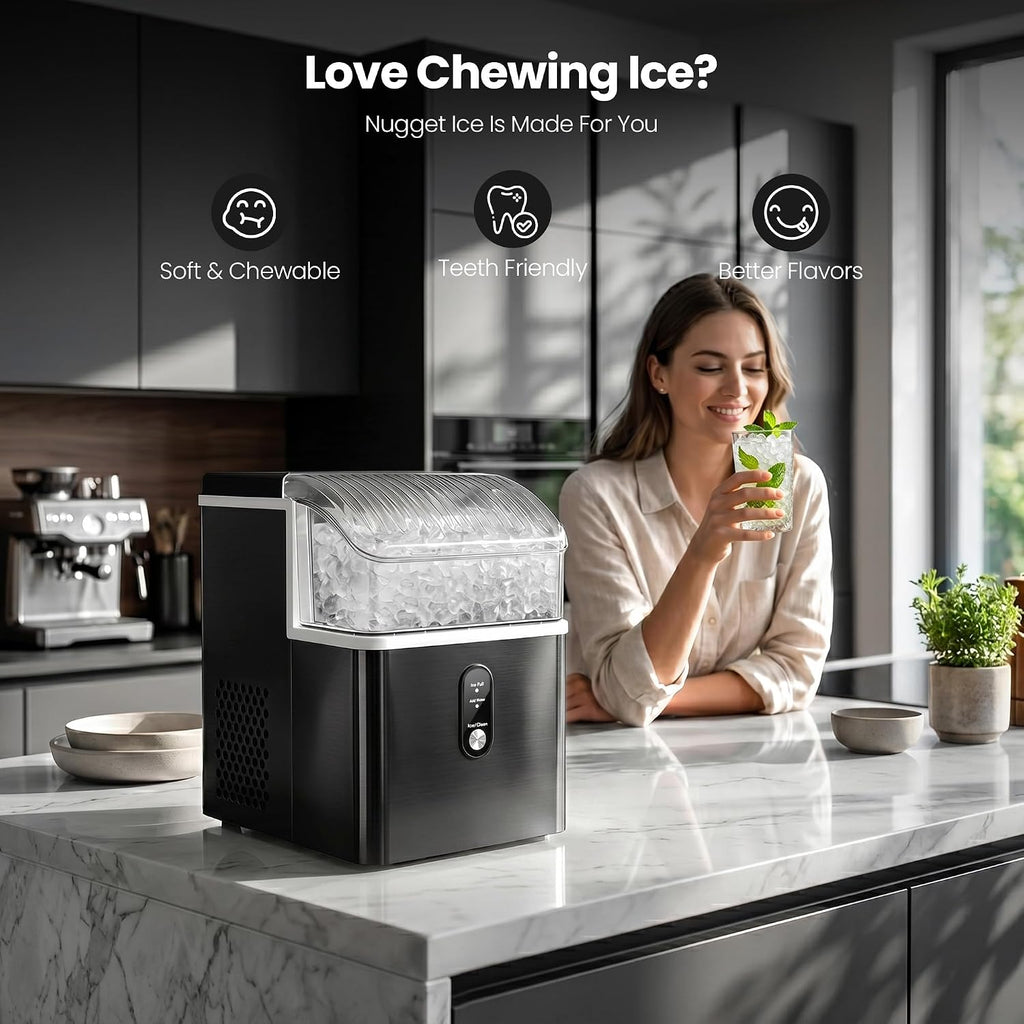 Nugget Ice Maker Countertop, 35lbs/Day, Portable Pebble Ice Machine