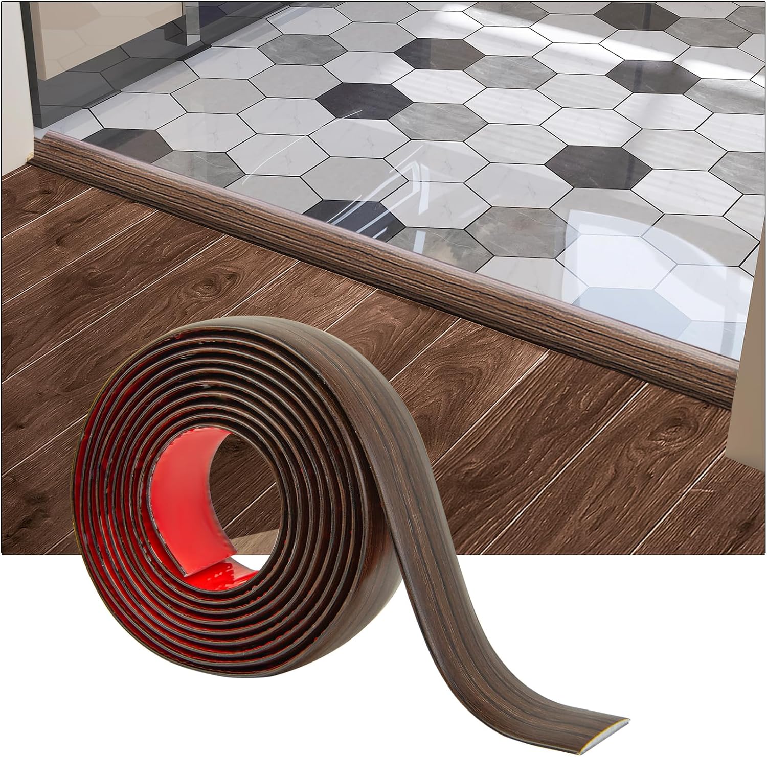 10 ft Flat Floor Transition Strip, Laminate Floor Divider, Brown