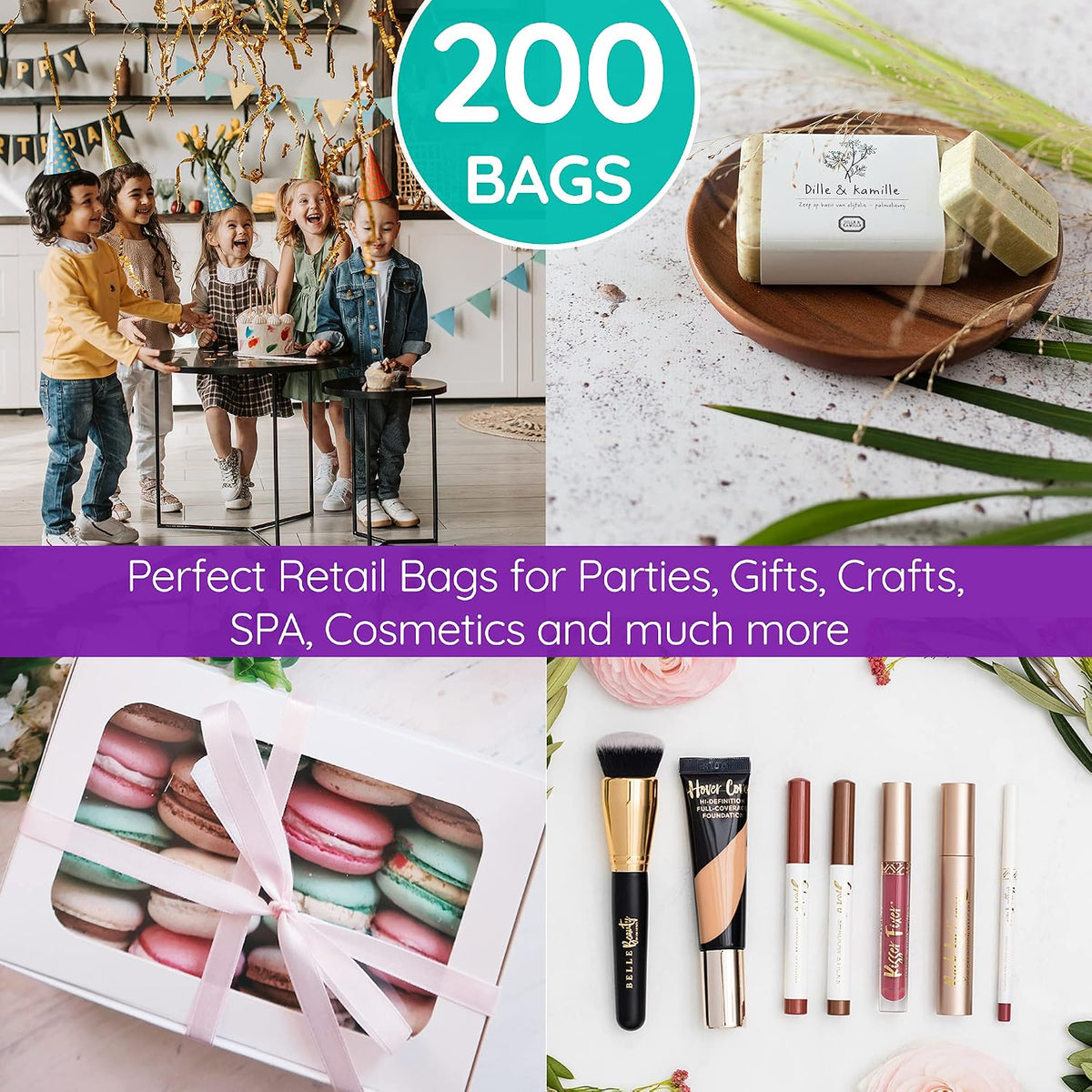 200 Teal & Purple Plastic Bags 12x15 Merchandise Bags