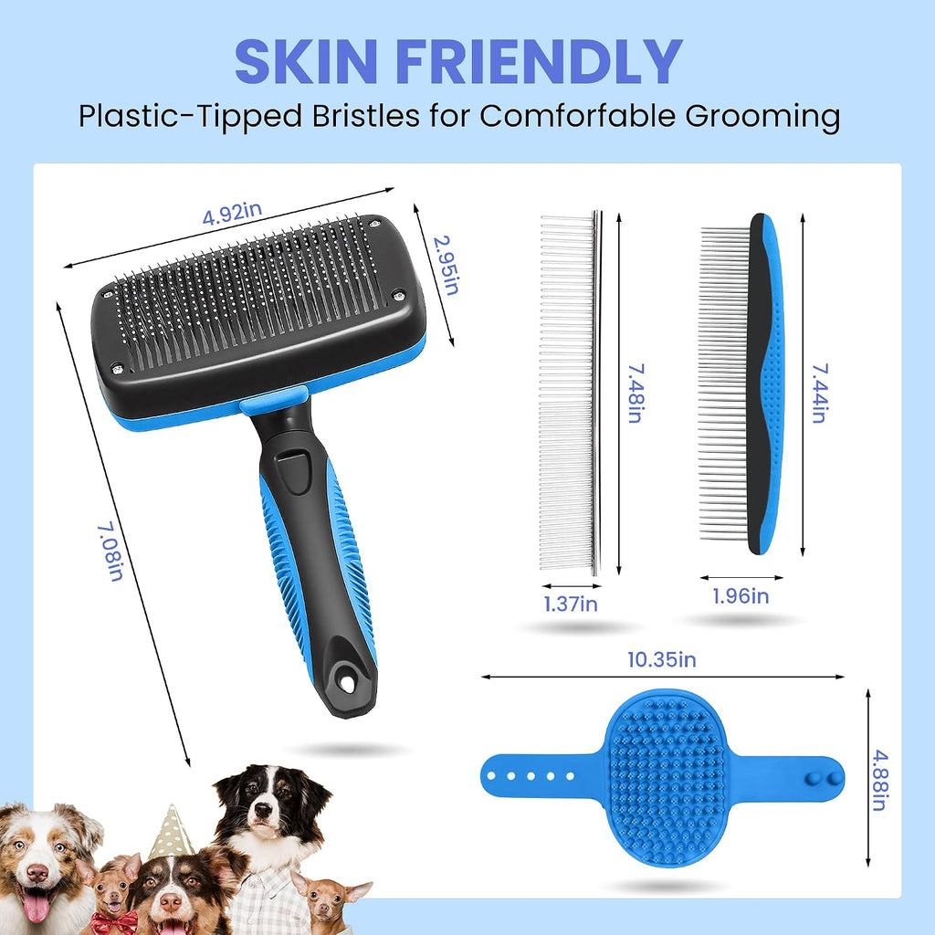 Self Cleaning Shedding Brush - 5-in-1 Professional Pet Grooming Kit Skin Friendly Grooming Tool for Dogs, Cats, and