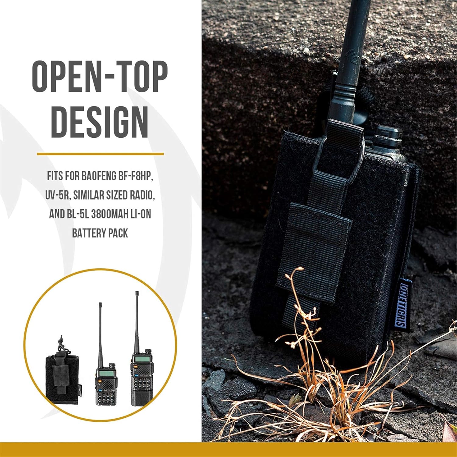 Tactical MOLLE Radio Holster Adjustable Walkie Talkie Pouch | Fit BaoFeng UV-5R BF-F8HP,w/ USA flag morale