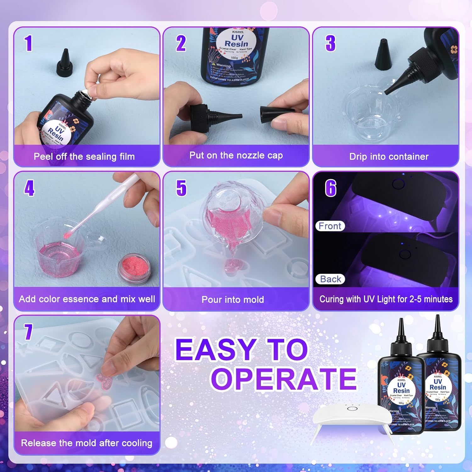 UV Resin with Light - 400g Hard Type Crystal Clear Ultraviolet Curing UV Resin Kit, 8 Lamp Beads UV