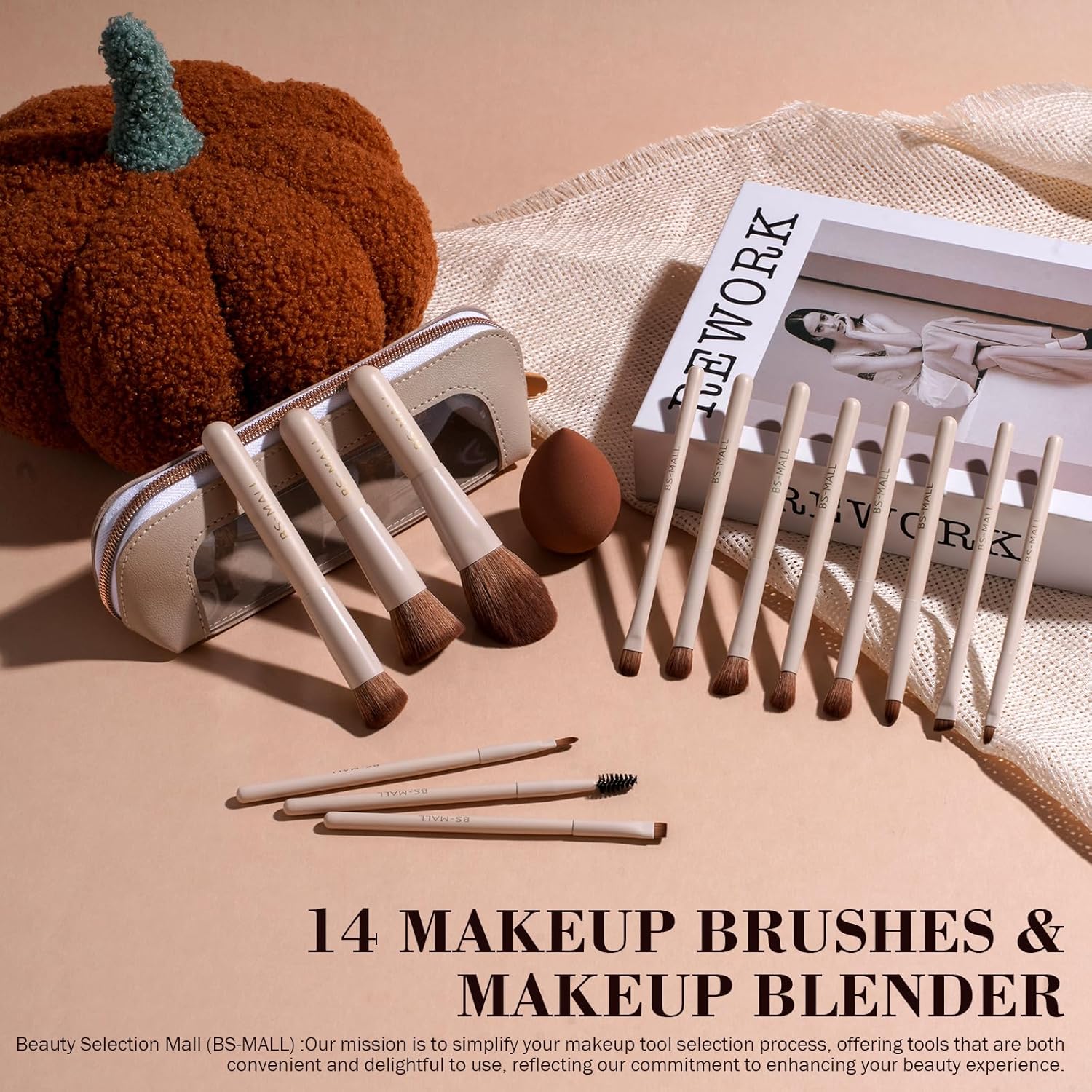 14 Pcs Makeup Brushes Set with 1 Pcs Makeup Sponge – Essential Foundation Powder Concealers, Eye Shadows, Blush