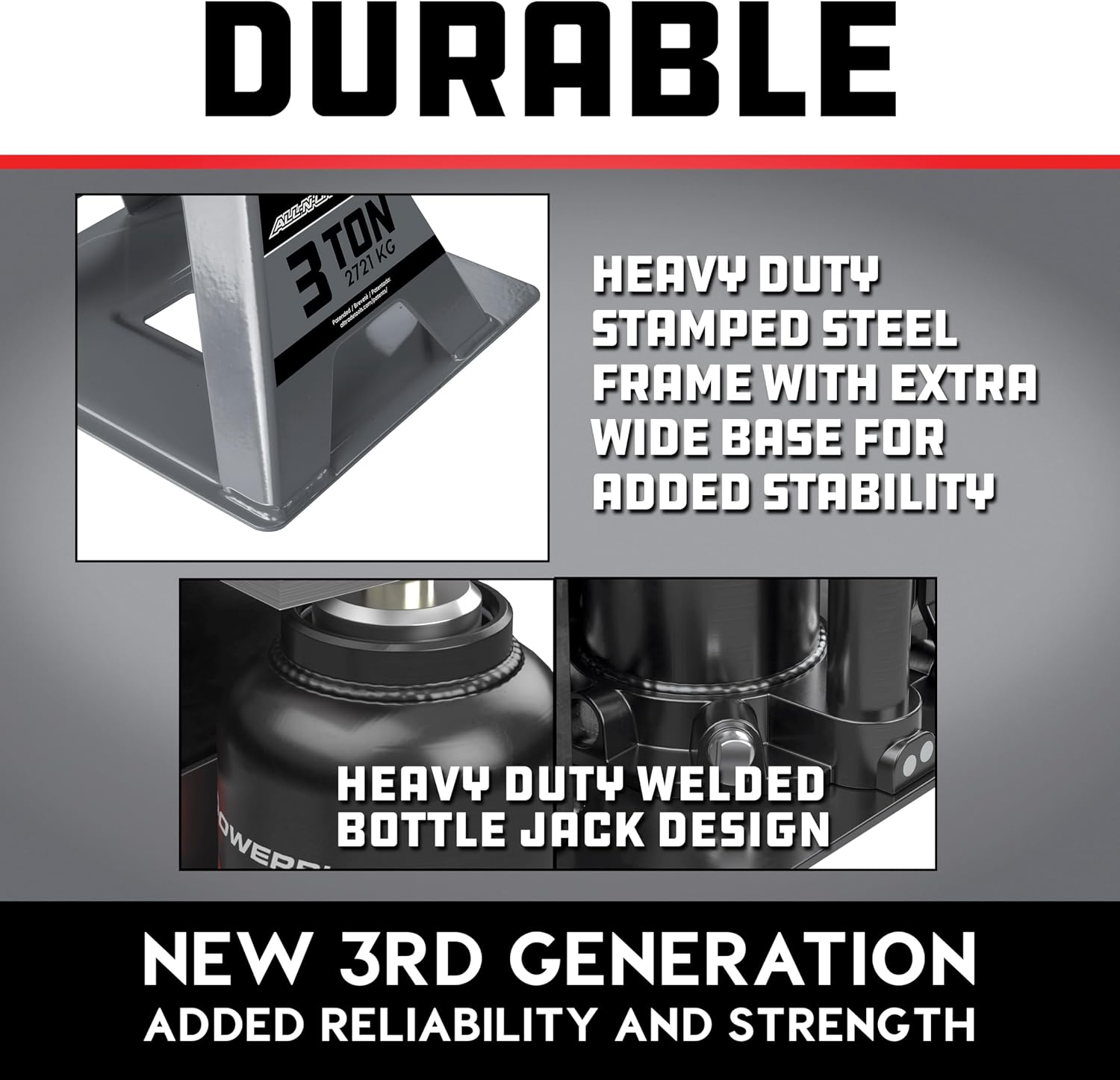 3 Ton All-in-One Hydraulic Bottle Jack and Jackstand in One, Compact, Wide Base, 11-21 Inch Range, Eliminates