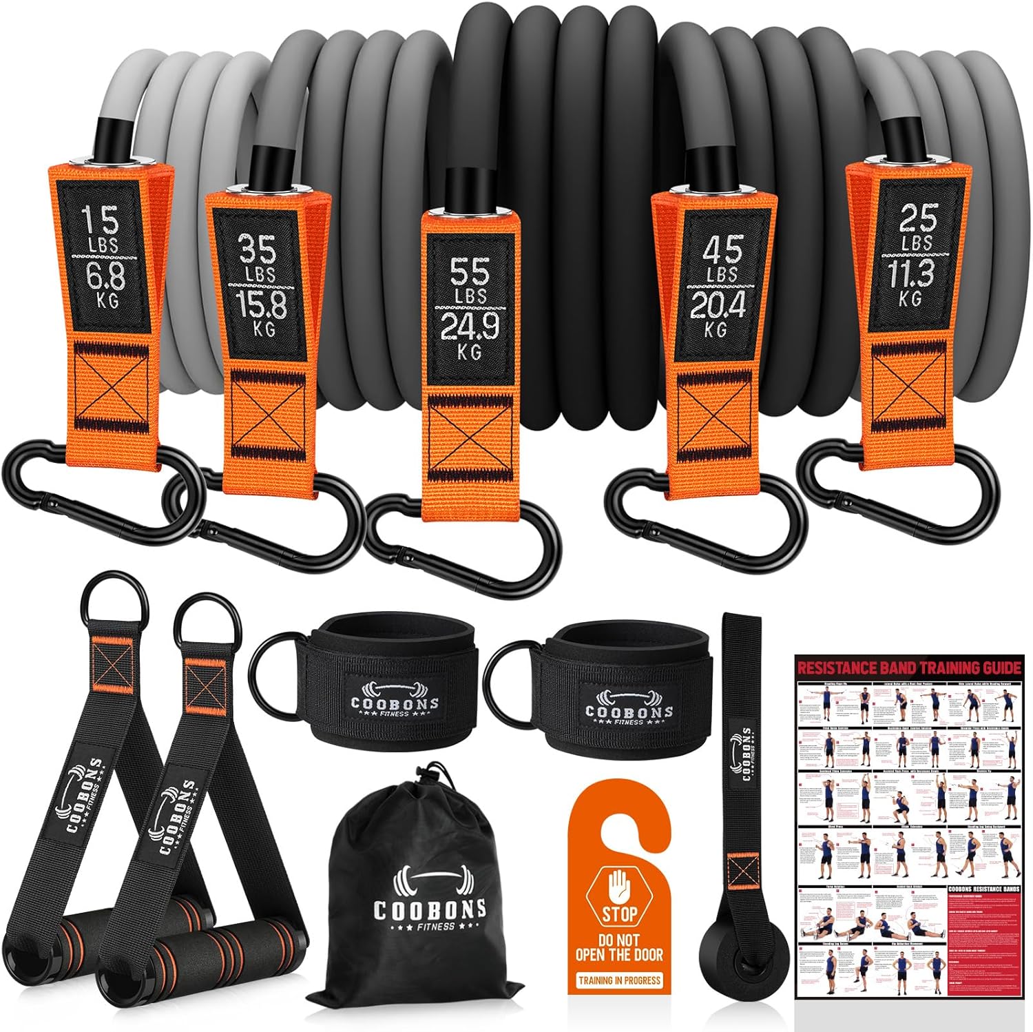 Resistance Bands with Handles, 175lb Exercise Bands for Working Out | Fitness Bands, Workout Bands with Door Anchor