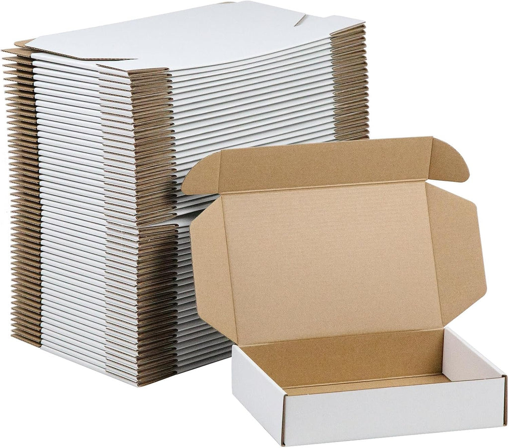 50 Pack 9x6x2 Inches Small Shipping Boxes, White Corrugated Cardboard Boxes, Moving Mailing Packing Box