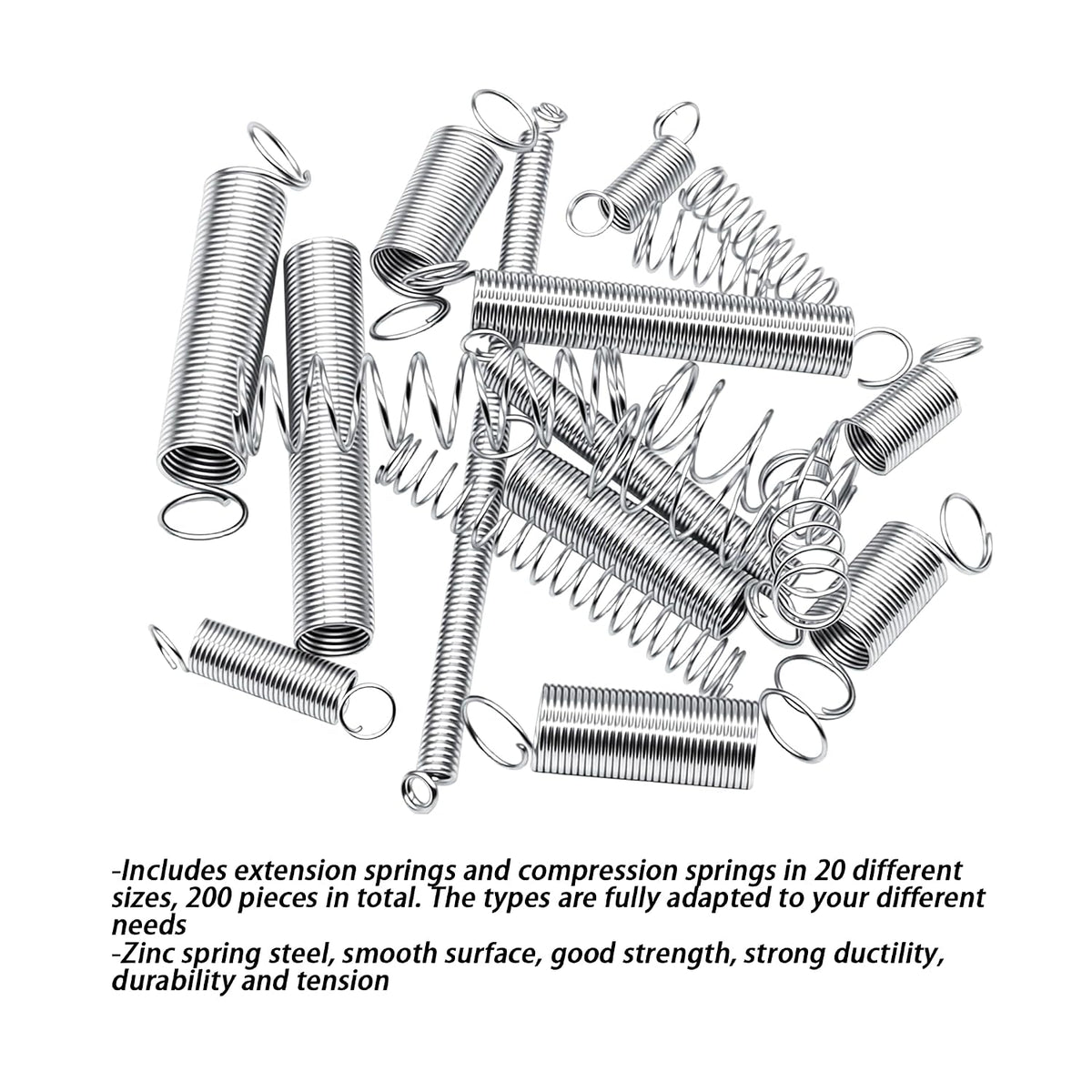 200PCS Spring Assortment Kit 20 Different Sizes Mini Zinc Plated Steel Compression and Extension Springs for DIY