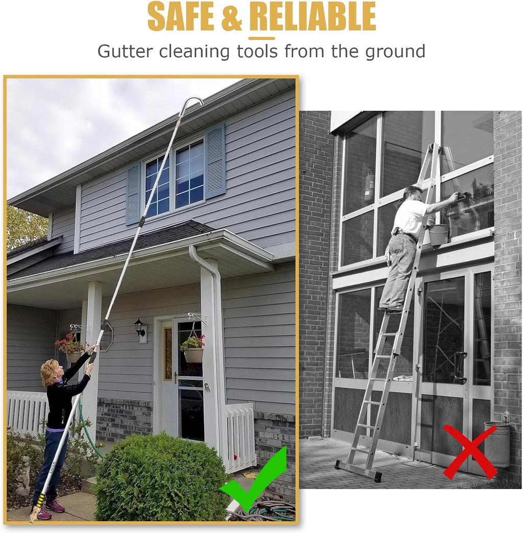 Gutter Cleaning Tools from The Ground, 20FT Reach Telescoping Gutter Cleaner Tool, Rain Gutters Cleaning Wand with