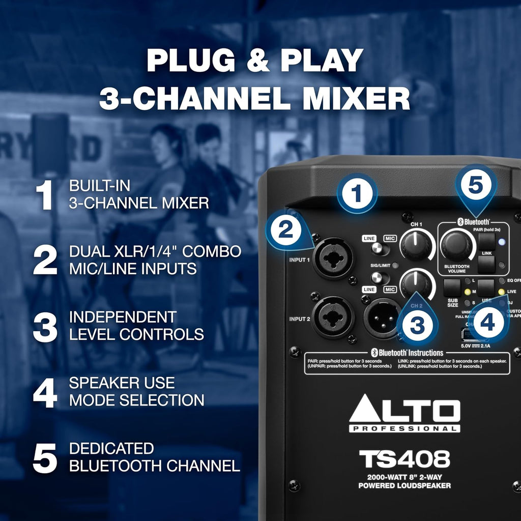 Mixtrack Platinum FX DJ Controller and ALTO TS408 Powered PA Speakers Pair for Live Music, DJ sets, Events, Music