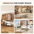 620 Lbs Heavy Duty Rolling Clothes Rack, Double Rail
