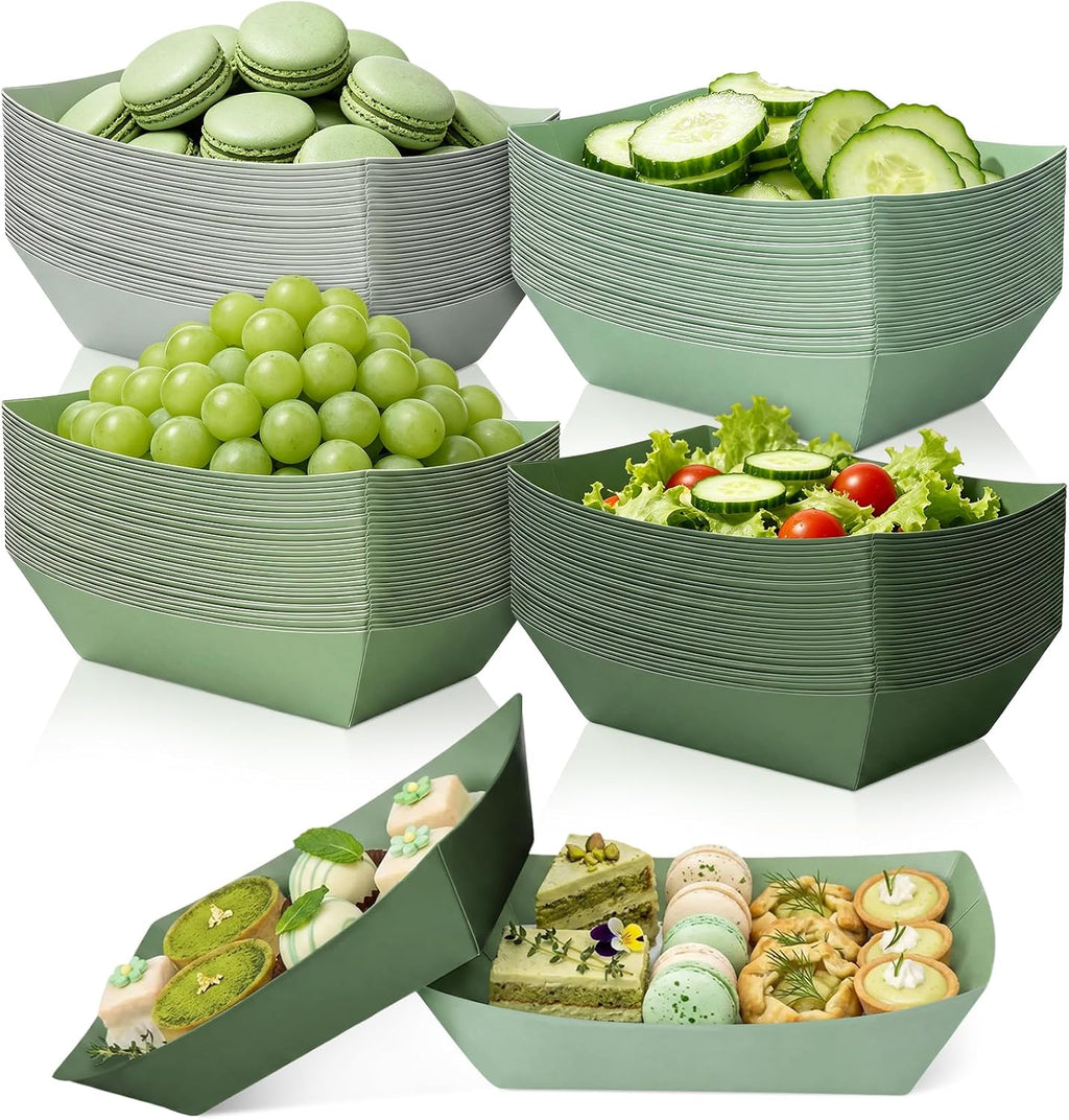 120 Pack 2lb Party Paper Food Boat Trays, Gradient Sage Green