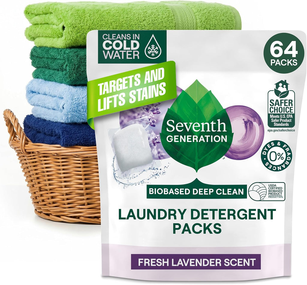 Laundry Detergent Packs, Fresh Lavender, 64 Count