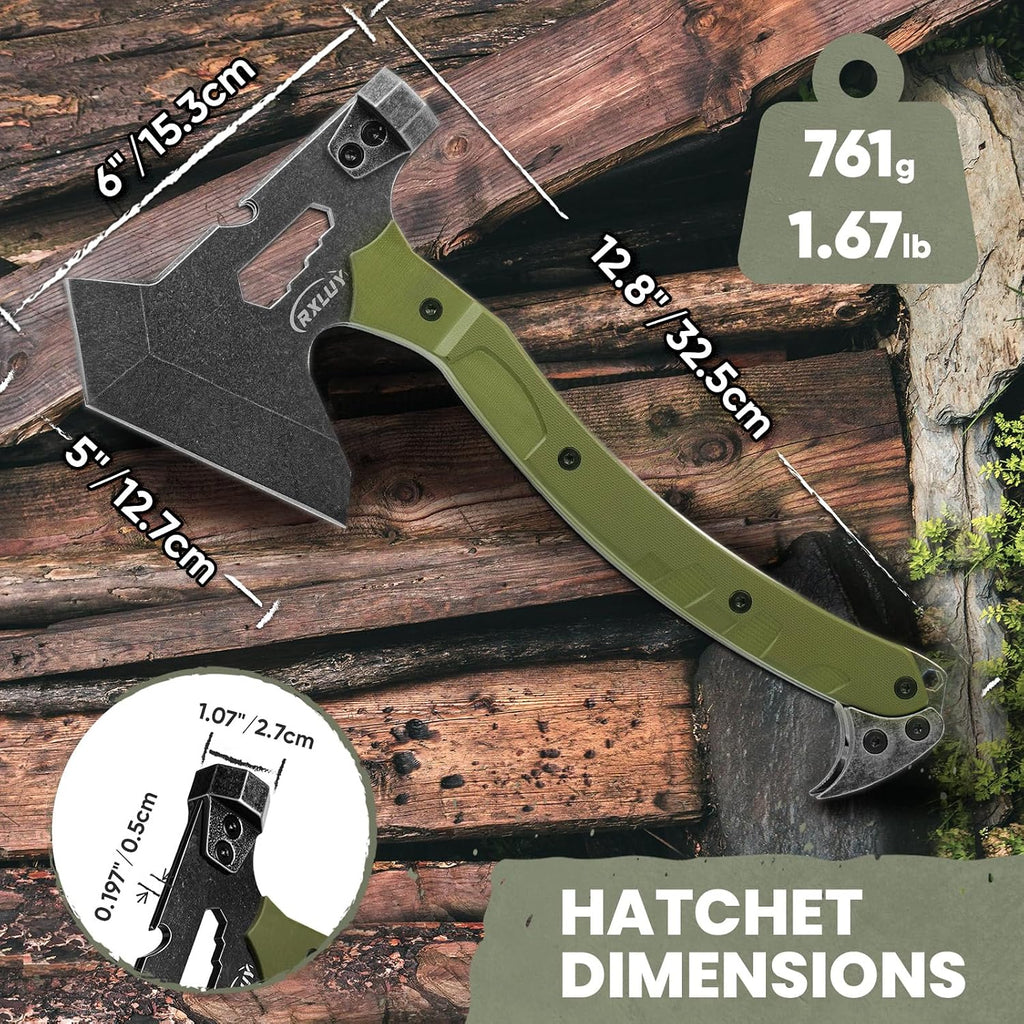 Tactical Axe with G10 Handle Camping Survival Hatchet, Multifunctional Hiking Outdoor Heavy Duty Full Tang Tomahawk