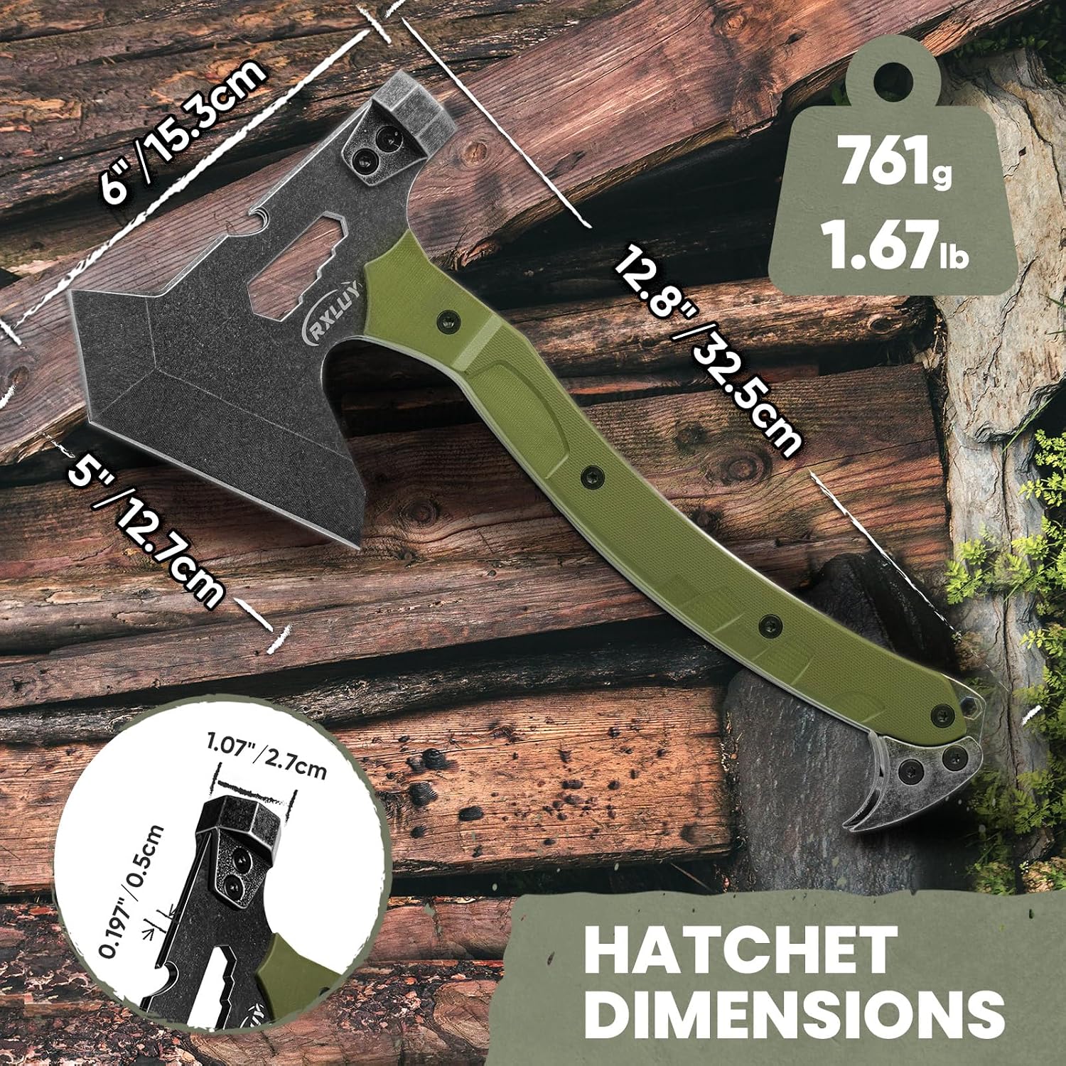 Tactical Axe with G10 Handle Camping Survival Hatchet, Multifunctional Hiking Outdoor Heavy Duty Full Tang Tomahawk