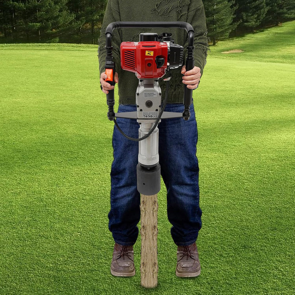 52CC Gas-Powered T-Post Driver with 2.55HP 2-Stroke Engine, Air-Cooled Petrol Piledriver, 1300-3000 BPM, Includes 3