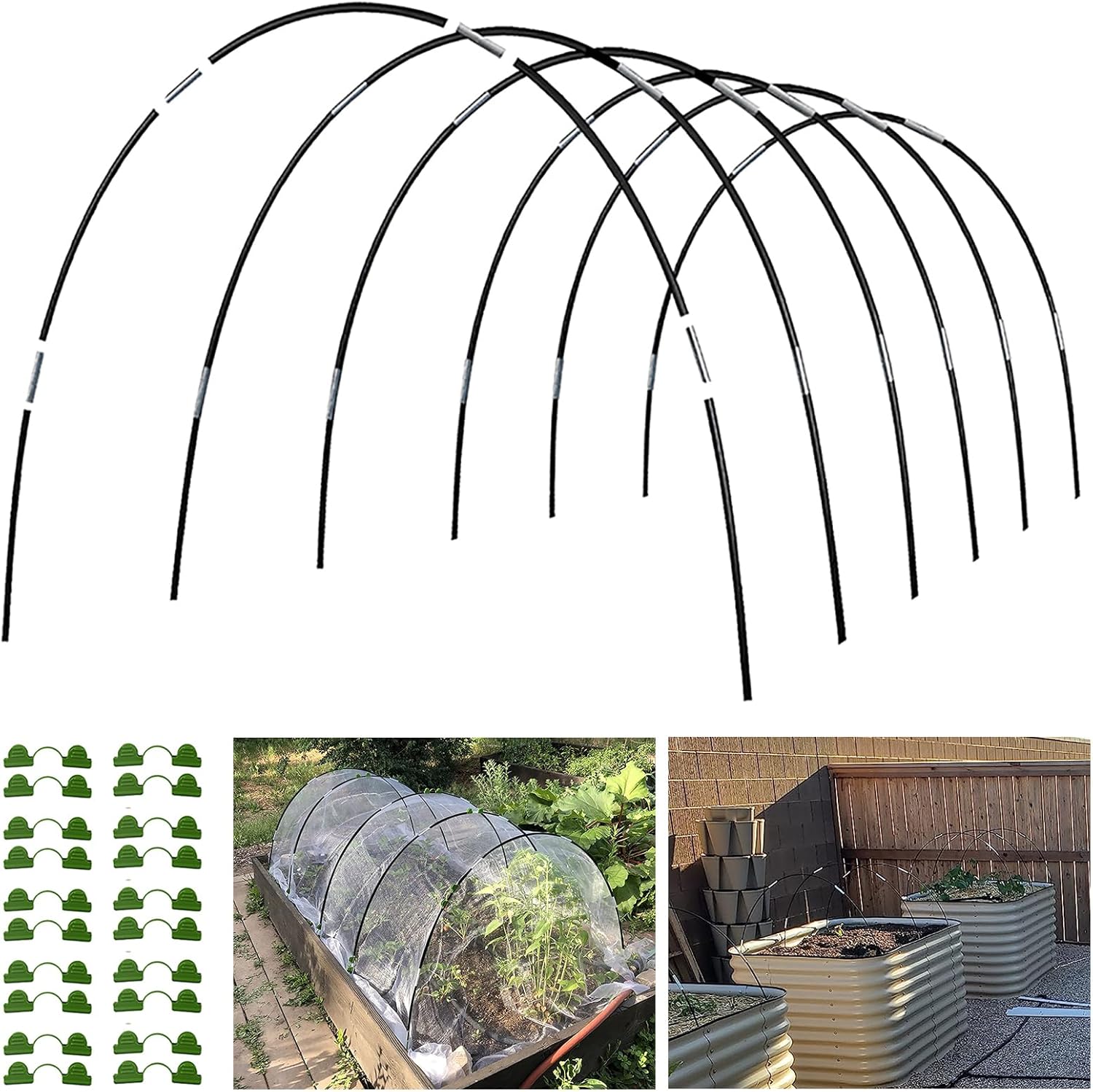 Garden Hoops Grow Tunnel, 6 Sets of 7FT Greenhouse Hoops for Raised Beds, Rust-Proof Fiberglass Frame for Garden