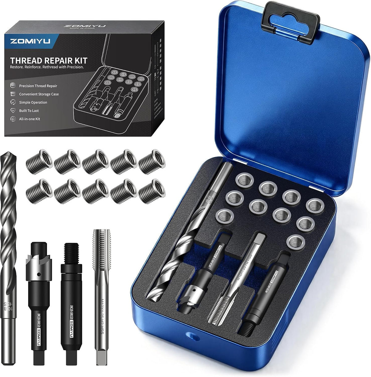 3/8-16 SAE Thread Repair Kit, 0.52In One-Piece Inserts (10PCS)