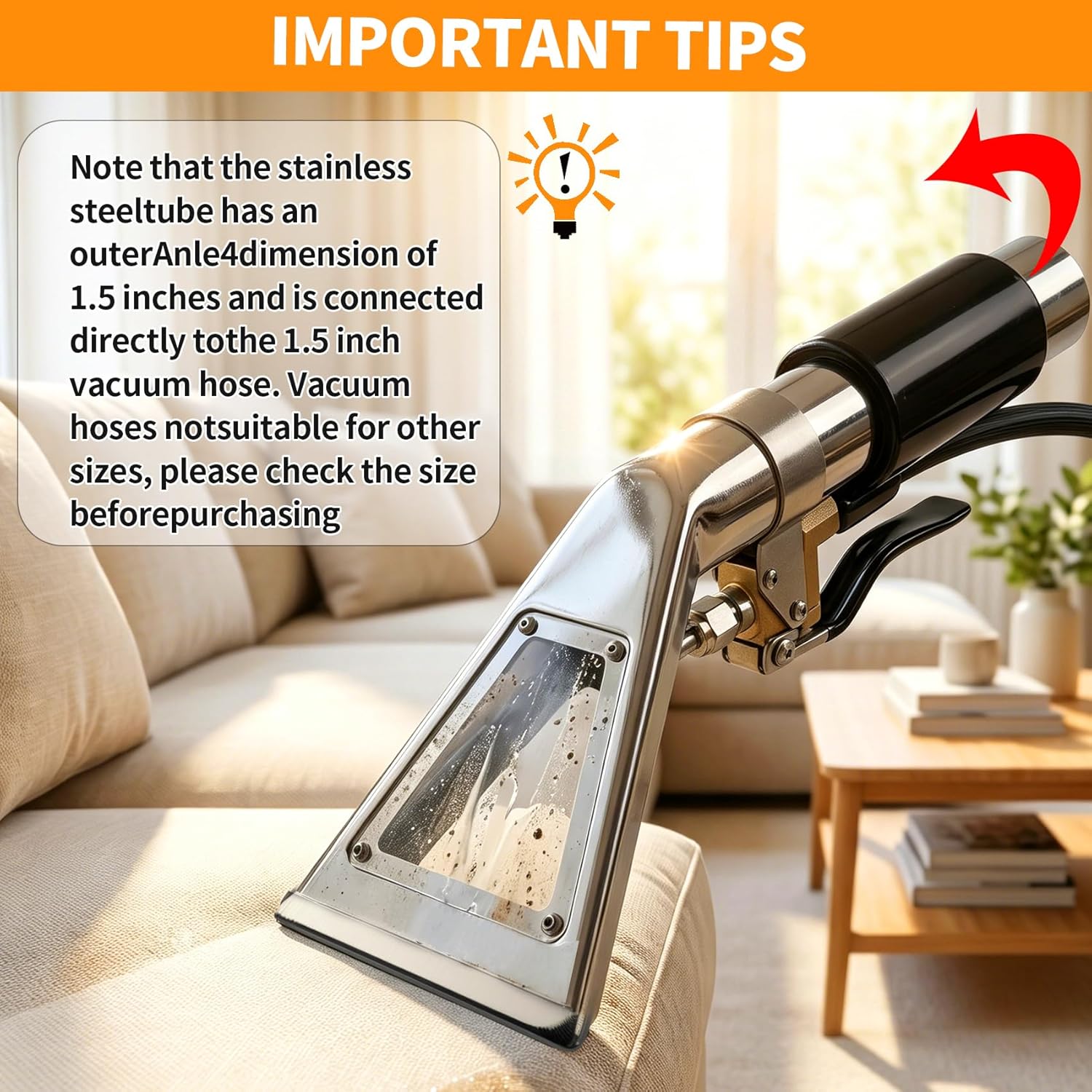 Upholstery Carpet Extractor Wand with Viewing Window for Mytee/Shop Vac | 1.5" Stainless Detailing Hand Wand, Brass