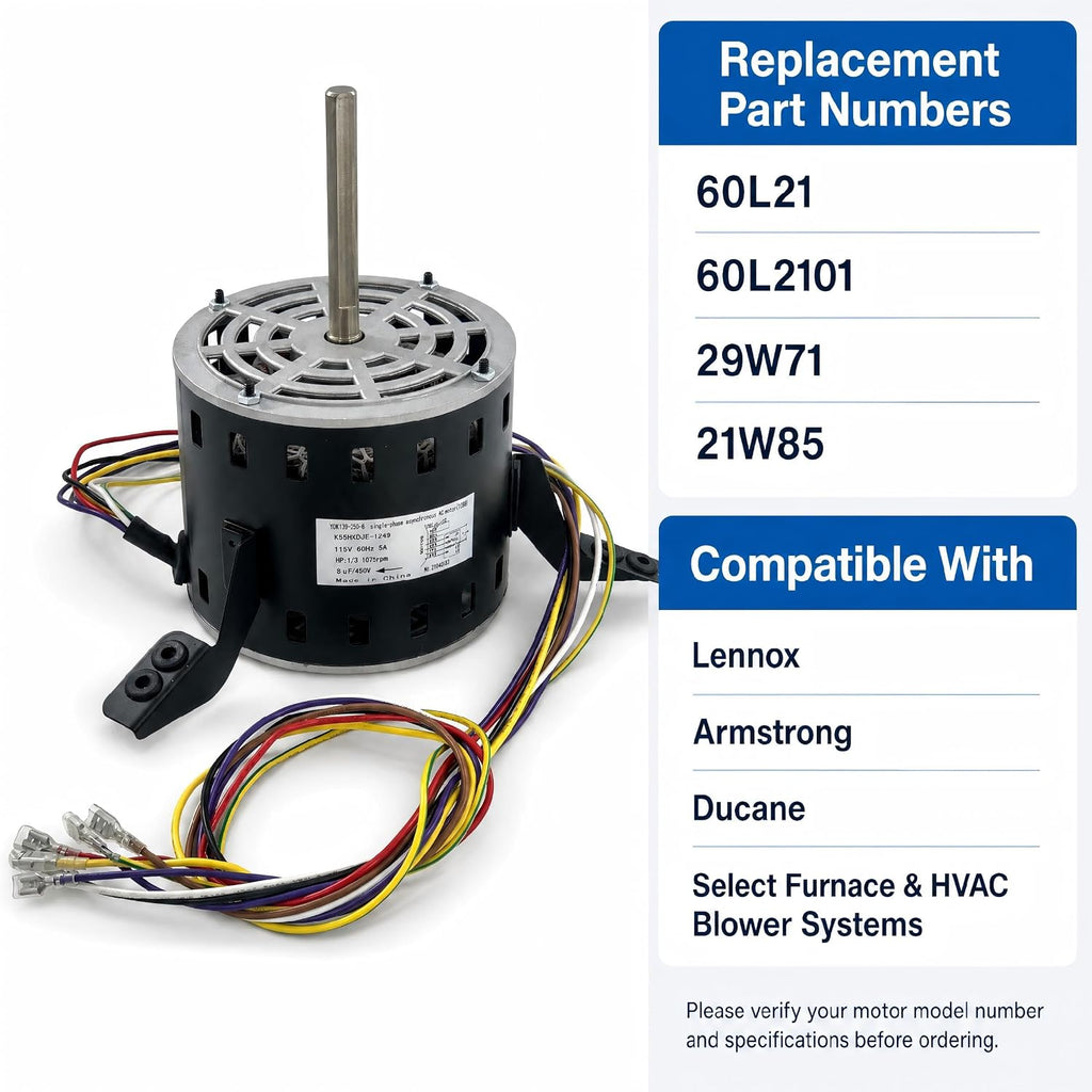 60L21 60L2101 Furnace Blower Fan Motor 1/3HP Fits Lennox Armstrong & Ducane