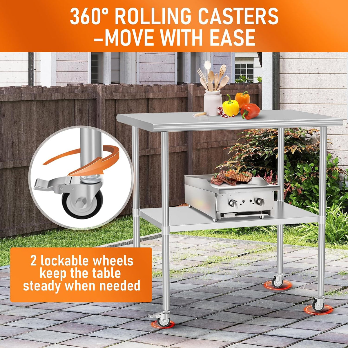 Stainless Steel Prep Table 30 x 36 with Wheel Casters