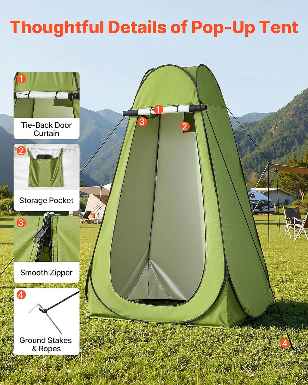 Portable Toilet Kit, 330 lbs Load Capacity, Folding Camping Toilet with Pop-Up Privacy Tent, Outdoor Travel Potty for