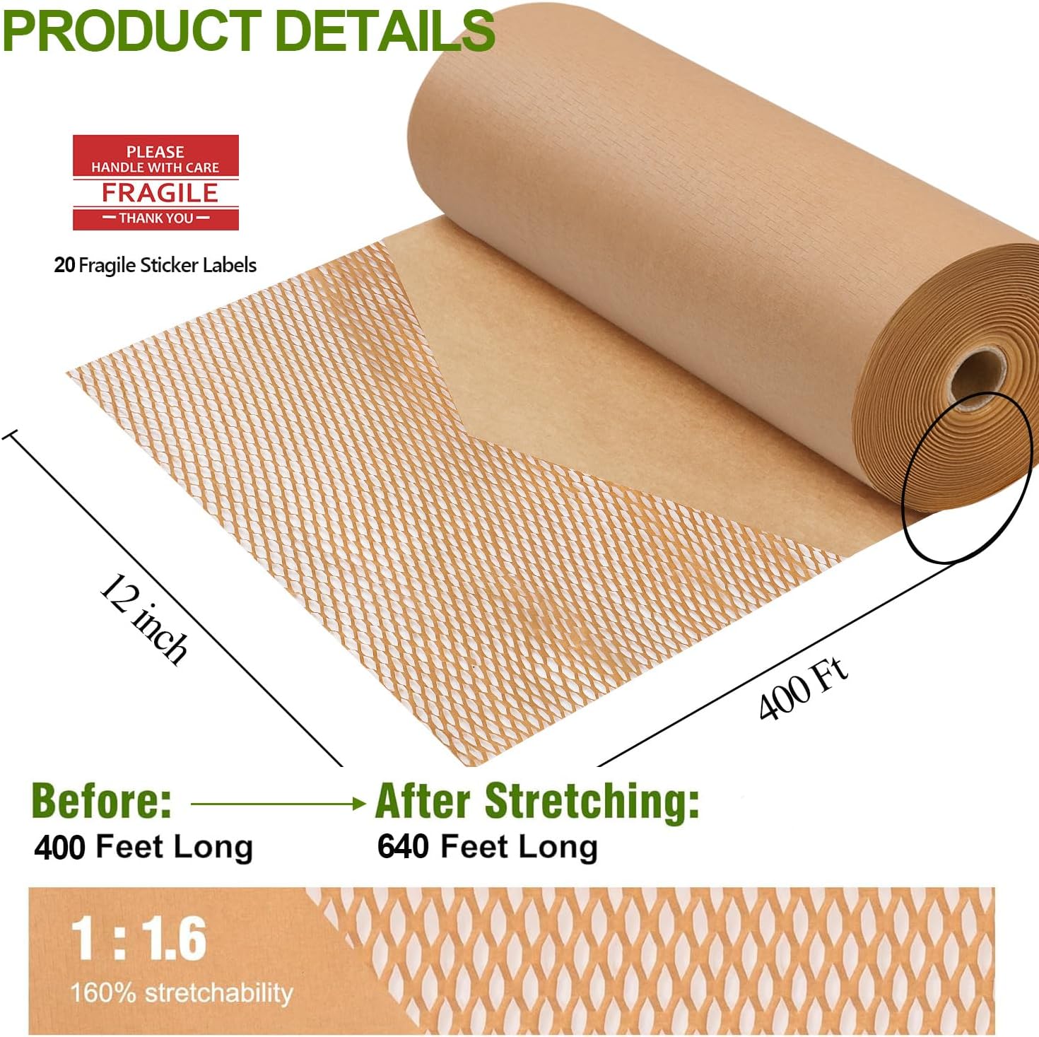 Honeycomb Packing Paper for Moving, Protective Wrapping Paper 12" x 400ft | kraft paper cushions glass, dishes