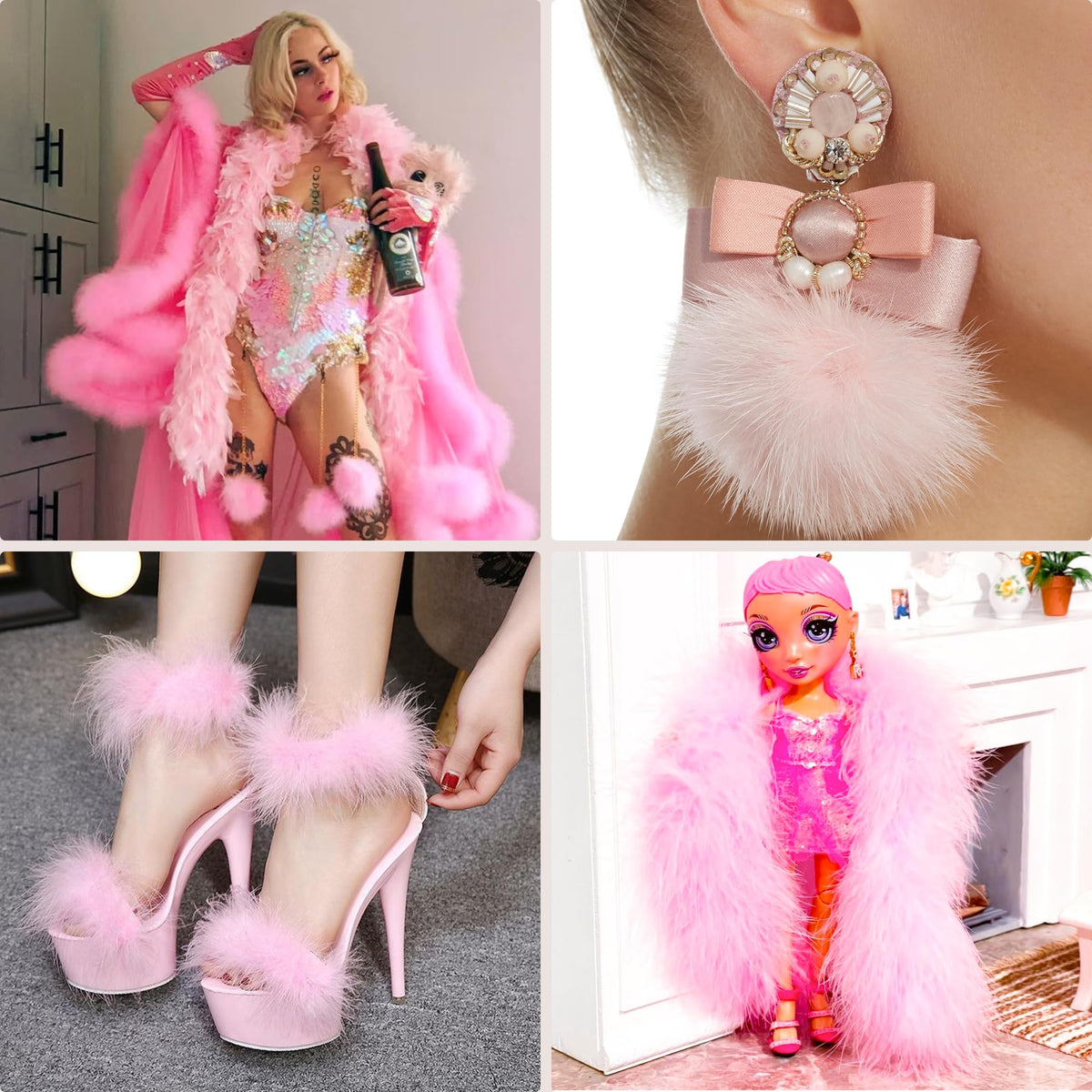 Light Pink 22G Marabou Feather Boa,2 Yards Boa for Crafting