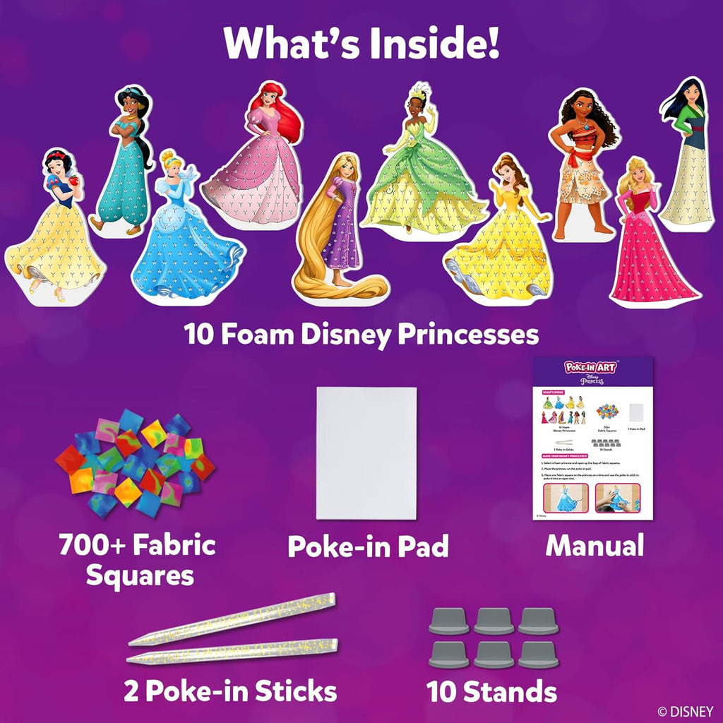 Poke-in Art – Disney Princesses, Wood Craft Kit, Gift for Kids | DIY Mess-Free Fun, Cinderalla, Ariel Fine Motor