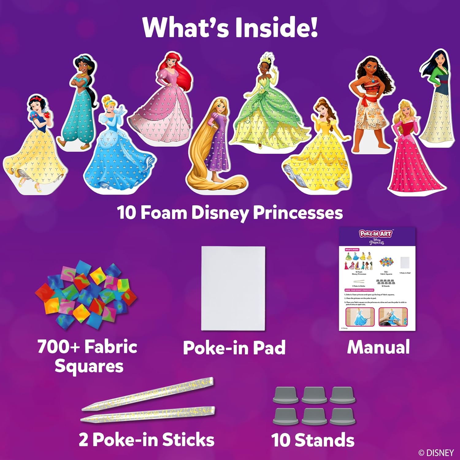 Poke-in Art – Disney Princesses, Wood Craft Kit, Gift for Kids | DIY Mess-Free Fun, Cinderalla, Ariel Fine Motor